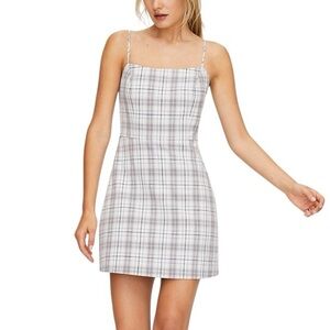 Aritzia Wilfred Isabelle Classic Mini Dress Grey & White Plaid Check Sz 6